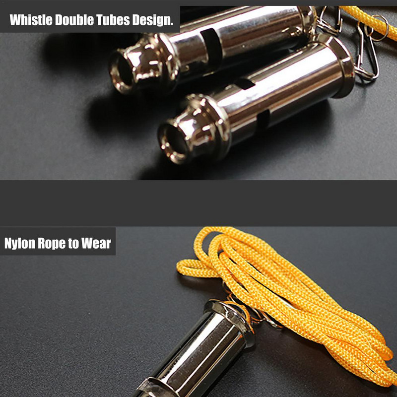 Coach Whistle Safety Emergency Double Tube Σφυρίχτρα από ανοξείδωτο ατσάλι με κορδόνι για προπονητικούς αγώνες Survival Camping σε εξωτερικούς χώρους