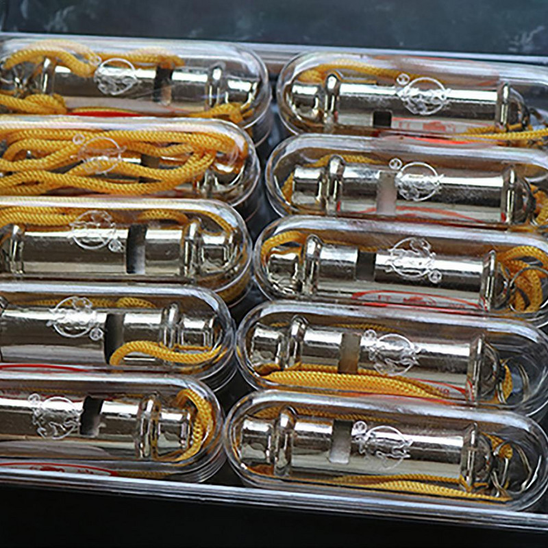 Coach Whistle Safety Emergency Double Tube Σφυρίχτρα από ανοξείδωτο ατσάλι με κορδόνι για προπονητικούς αγώνες Survival Camping σε εξωτερικούς χώρους