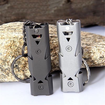 Portable Stainless Steel Outdoor Survival Whistle Double Pipe High Decibel Keychain