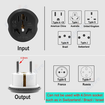 Προσαρμογέας EU Plug Universal 16A Μετατροπέας ΕΕ Πρίζα 2 στρογγυλών ακίδων AU UK CN ΗΠΑ σε πρίζα τοίχου ΕΕ AC 250V Προσαρμογέας ταξιδιού υψηλής ποιότητας