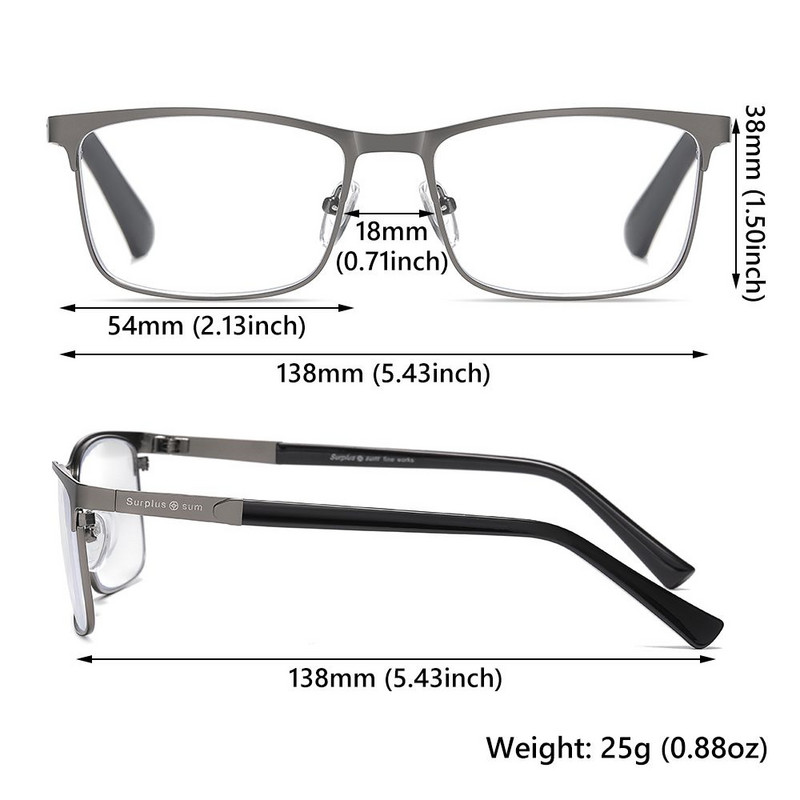 Ochelari de lectură pentru afaceri din oțel inoxidabil Bărbați Femei Ochelari de citire dreptunghiulare ultra-luminoase Ochelari optici prezbiotici +1,0~+4,0