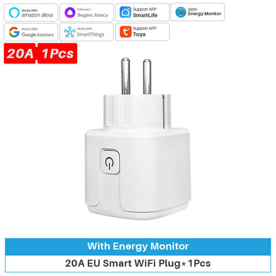 Tuya WiFi Smart Plug 16A/20A EU pametna utičnica s nadzorom napajanja Timing Smart Life Support Alexa Google Home Yandex SmartThings