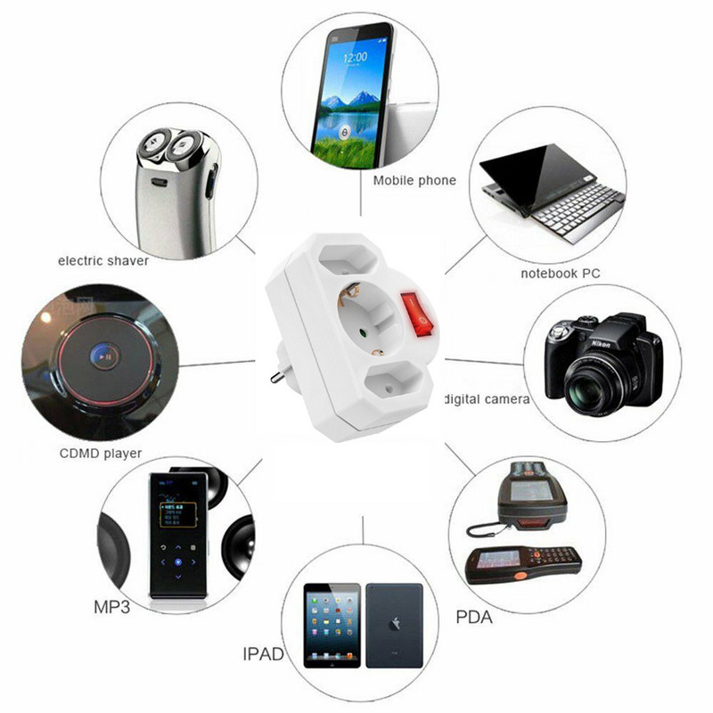 Adaptor priză de perete Schuko la pământ european 2/4/3 căi Priză de convertizor de priză de extensie Coreea Rusia 3500W 16A 250V