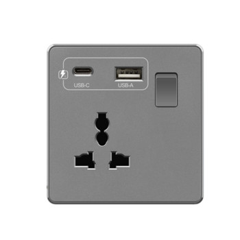 Бял 18W щепсел Type-C Бързо зареждане Uk 13A Usb C Стенен контакт, електрически контакт с USB, универсален 5-пинов захранващ контакт