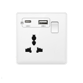 Λευκή πρίζα 18W Type-C Γρήγορη φόρτιση Αγγλικά 13A Usb C Πρίζα τοίχου, Ηλεκτρική πρίζα με USB, Πρίζα 5 ακίδων γενικής χρήσης