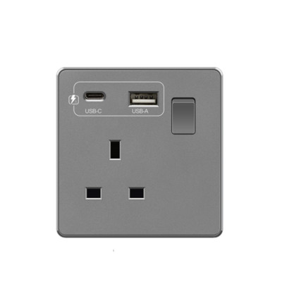Baltas 18 W tipo C kištukas greito įkrovimo Uk 13A USB C sieninis lizdas, elektros lizdas su USB, universalus 5 kontaktų maitinimo lizdas