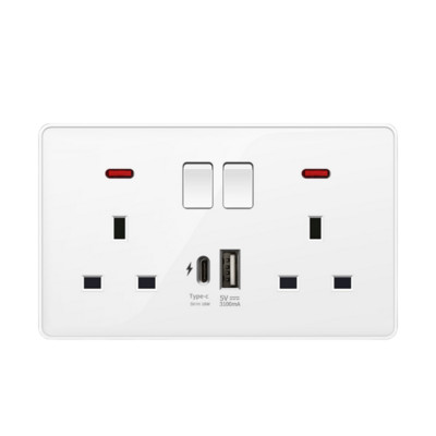 Baltas 18 W tipo C kištukas greito įkrovimo Uk 13A USB C sieninis lizdas, elektros lizdas su USB, universalus 5 kontaktų maitinimo lizdas