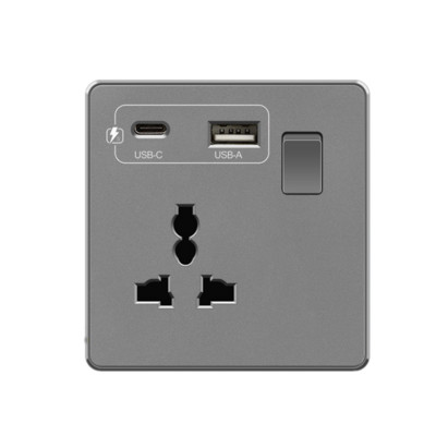 Baltas 18 W tipo C kištukas greito įkrovimo Uk 13A USB C sieninis lizdas, elektros lizdas su USB, universalus 5 kontaktų maitinimo lizdas