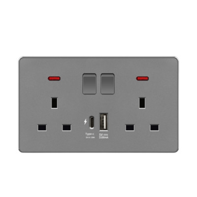 Baltas 18 W tipo C kištukas greito įkrovimo Uk 13A USB C sieninis lizdas, elektros lizdas su USB, universalus 5 kontaktų maitinimo lizdas