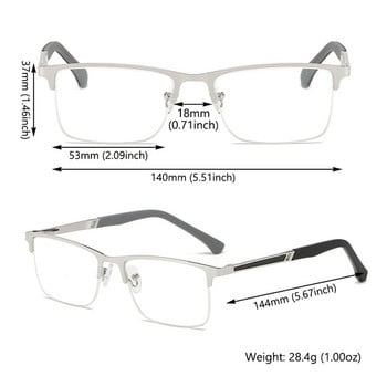Очила за четене с метална половин рамка Мъжки квадратни очила против синя светлина Бизнес пресбиопия Оптични очила Ultralight Reader Eyewear