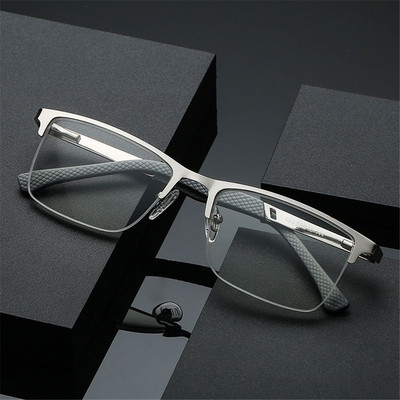 Очила за четене с метална половин рамка Мъжки квадратни очила против синя светлина Бизнес пресбиопия Оптични очила Ultralight Reader Eyewear