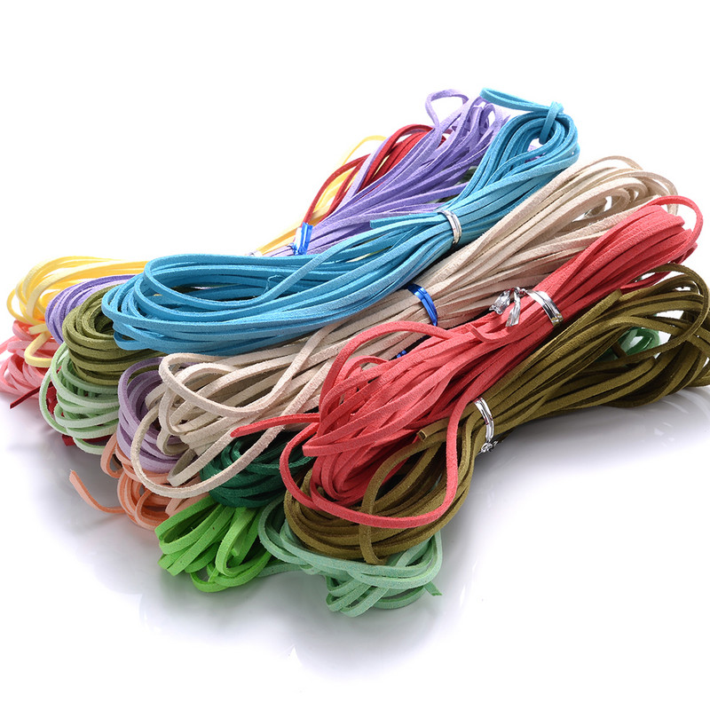 iYOE 5/20 μέτρα 38 Χρώματα 2,5 χιλιοστών Επίπεδη κορεάτικη βελούδινη κλωστή ψεύτικο δέρμα σουέτ Κορδόνι με κορδόνι για κατασκευή κολιέ βραχιόλι με πλεκτό