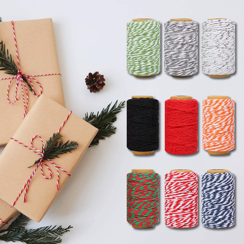 100M/tekercsezett pamutzsinór sütőzsinór színes pamut kézműves zsineg Makramé zsinór lakberendezéshez Kézzel készített karácsonyi barkácsolás ajándékcsomagolás