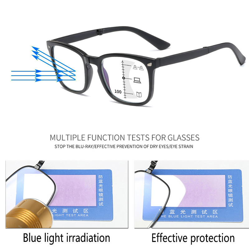 Progresszív, többfokális összecsukható olvasószemüvegek férfi női, kék fényt blokkoló kiskorúak szemüvegei, összecsukható szemüvegek