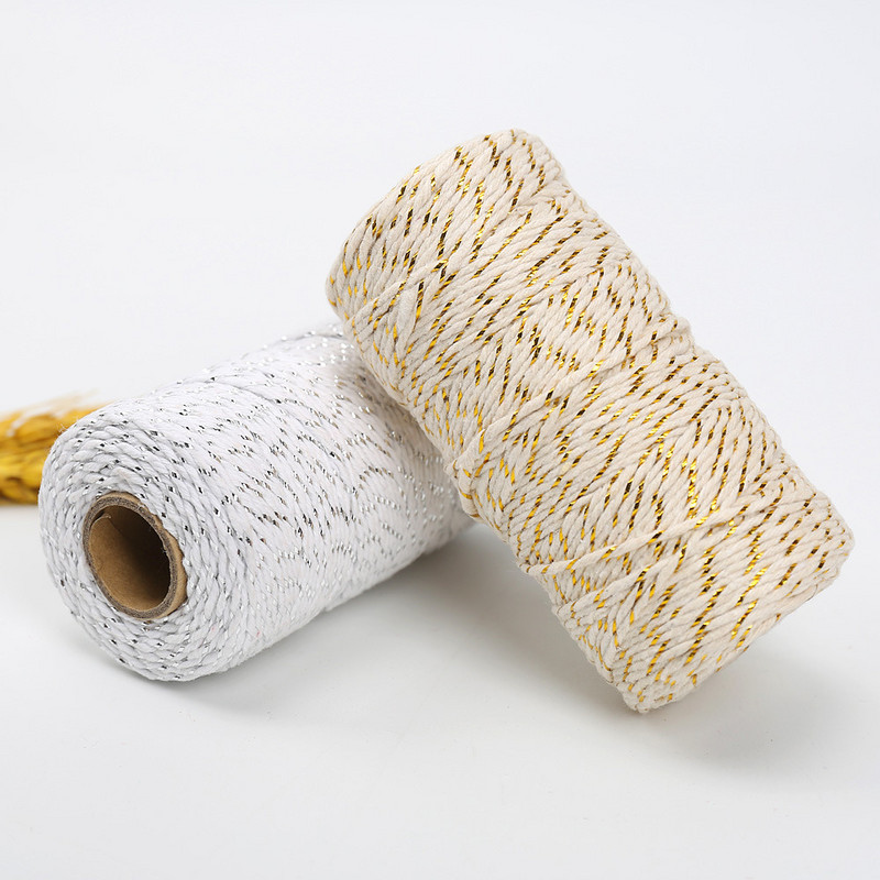 100m x 2mm sädelev puuvillane nöör Metalliline puuvillane lõng Keeratud nöörid Makrameenöörist nöörist nööripael kodukaunistuseks kingituste pakkimiseks