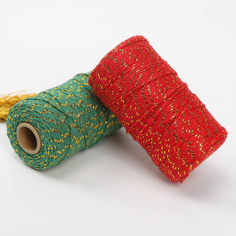 100m x 2mm sädelev puuvillane nöör Metalliline puuvillane lõng Keeratud nöörid Makrameenöörist nöörist nööripael kodukaunistuseks kingituste pakkimiseks