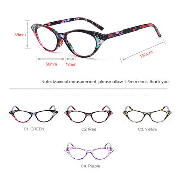 Модни очила за четене с котешко око с торбичка Дамски винтидж кристални очила с рамка Дамска пресбиопия, далекогледство, диоптър +1,0 ~ +4,0