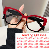 Γυναικεία Μόδα Cat Eye Anti Blue Light Γυαλιά μάρκας πολυτελείας Σχεδιαστής διπλού χρώματος, μεγάλος σκελετός, γυαλιά ανάγνωσης Γυαλιά Presbyopia +2