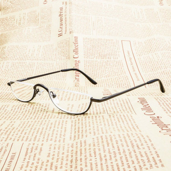 Μικρά γυαλιά ανάγνωσης μισού σκελετού Εξαιρετικά ελαφριά πόδια με ελατήρια Φορητά γυαλιά πρεσβυωπίας προσωπικότητας Μεταλλικά γυαλιά Semilune +1,0~+4,0