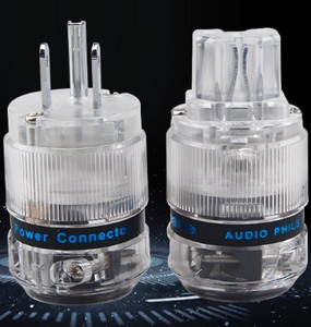 Ένα σετ Χάλκινο με ρόδιο διαφανές κέλυφος DIY Βύσμα καλωδίου τροφοδοσίας Hifi Σύρμα ήχου US EU Schuko