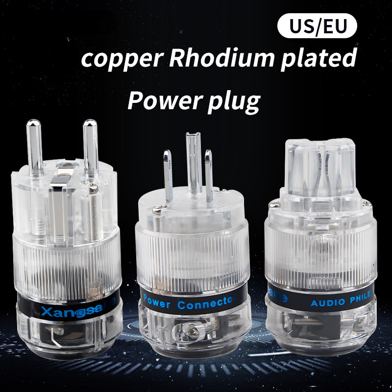 Ένα σετ Χάλκινο με ρόδιο διαφανές κέλυφος DIY Βύσμα καλωδίου τροφοδοσίας Hifi Σύρμα ήχου US EU Schuko