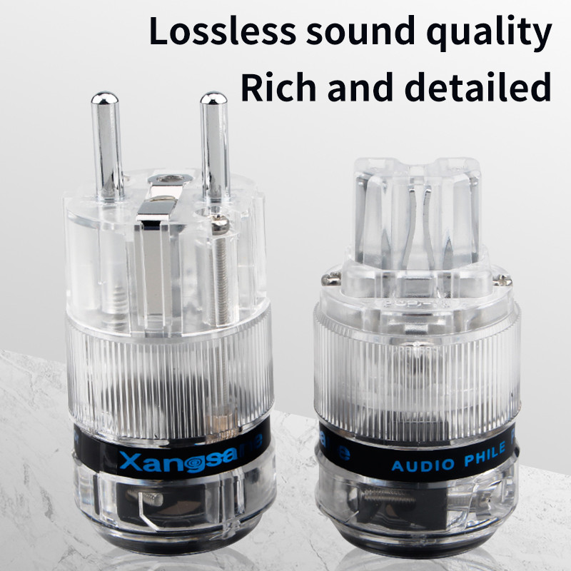 Ένα σετ Χάλκινο με ρόδιο διαφανές κέλυφος DIY Βύσμα καλωδίου τροφοδοσίας Hifi Σύρμα ήχου US EU Schuko