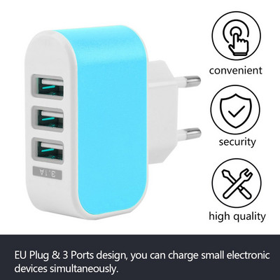 3 USB ports siena Mājas ceļojumu maiņstrāvas lādētāja adapteris 3.1A ES spraudnis Vairumtirdzniecība jauns