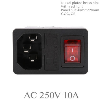 1PC AC захранващ кабел Входно гнездо Гнездо Електрически конектор с държач за предпазител ВКЛ. ИЗКЛ. Клавиатурен превключвател IEC320 C14 CCC CE AC 250V 10A