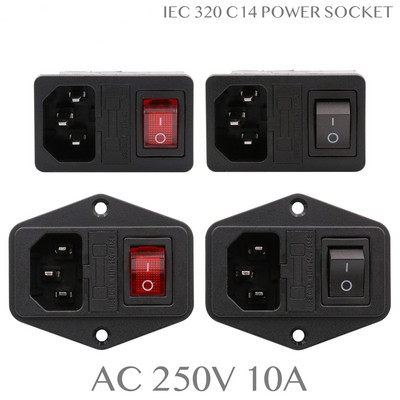 1PC AC Power Cord Inlet Socket Receptacle Electric Connector With Fuse Holder ON OFF Rocker Switch IEC320 C14 CCC CE AC 250V 10A