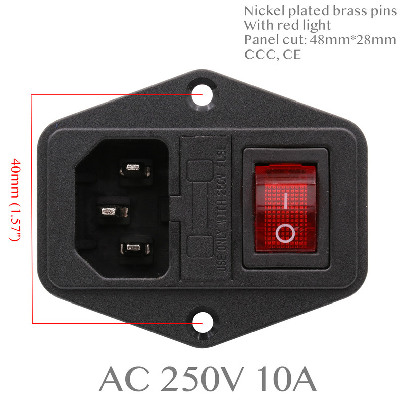 1PC AC kabel za napajanje Ulazna utičnica Priključak Električni konektor s držačem osigurača ON OFF Prekidač IEC320 C14 CCC CE AC 250V 10A