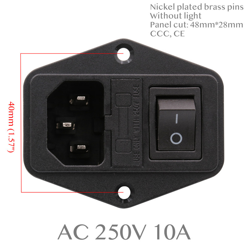 1PC AC kabel za napajanje Ulazna utičnica Priključak Električni konektor s držačem osigurača ON OFF Prekidač IEC320 C14 CCC CE AC 250V 10A