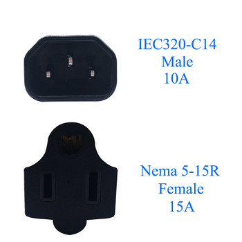 USA NEMA 5-15R към IEC 60320-C14 Захранващ адаптер за пътуване Американски 3-зъбен гнездо към C14 Power Converter Конектор Индустриален Gra