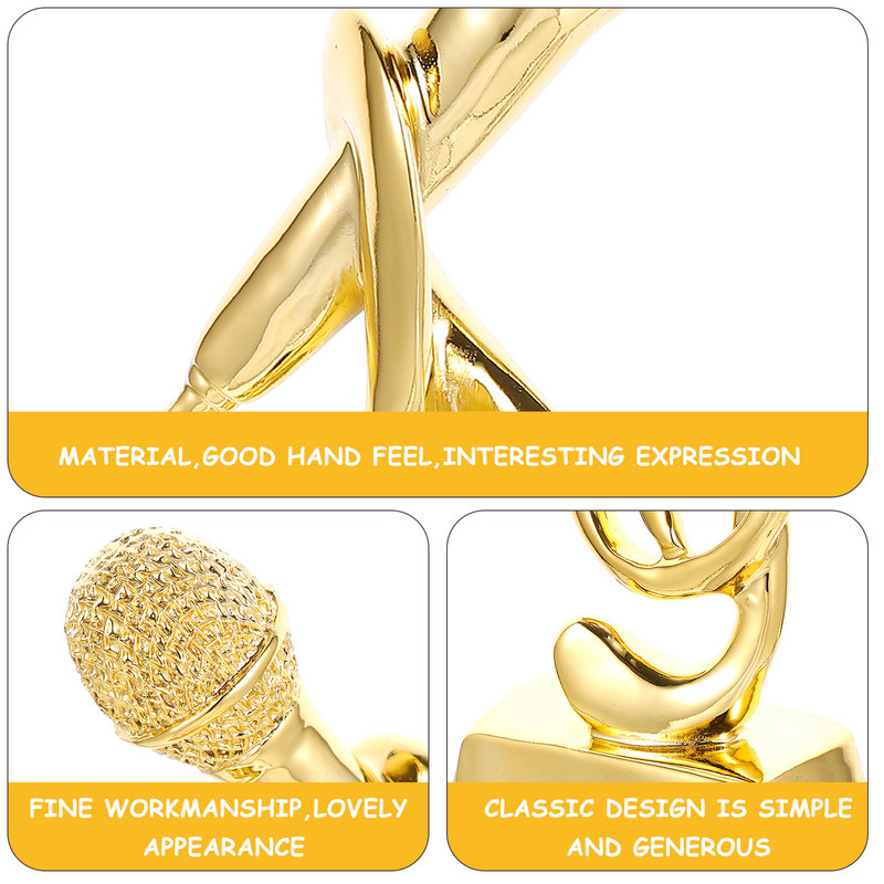 Trofeja mikrofons Balvas Balvas Balvas Mūzikas Dziedāšanas Balvas Karaoke Zelts Zelta mikrofona nots Funny Statue Musical Competition