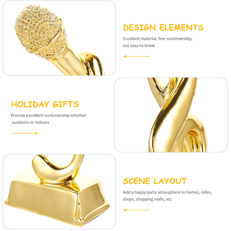 Trofeja mikrofons Balvas Balvas Balvas Mūzikas Dziedāšanas Balvas Karaoke Zelts Zelta mikrofona nots Funny Statue Musical Competition