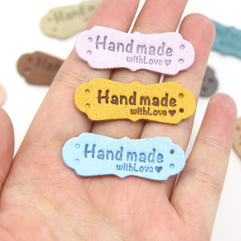 20Pcs PU kožne naljepnice Oznake za ručno izrađene DIY šešire Torbe Ručno izrađene s ljubavlju Oznake za odjeću Šivanje Oznake Dodaci za odjeću