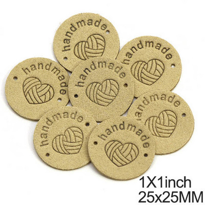 20 db kerek bőr címkék szív fonal golyó kézzel készített címkék kalapokhoz kézzel készített ruhák címkék varrás ruházati kiegészítők 1 hüvelyk