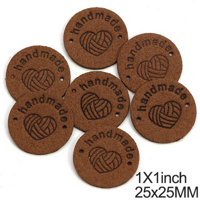 20 db kerek bőr címkék szív fonal golyó kézzel készített címkék kalapokhoz kézzel készített ruhák címkék varrás ruházati kiegészítők 1 hüvelyk