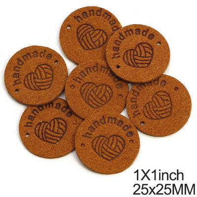 20 db kerek bőr címkék szív fonal golyó kézzel készített címkék kalapokhoz kézzel készített ruhák címkék varrás ruházati kiegészítők 1 hüvelyk
