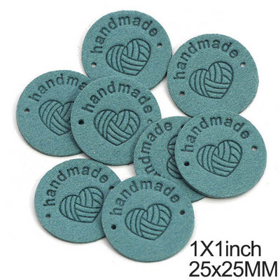 20 db kerek bőr címkék szív fonal golyó kézzel készített címkék kalapokhoz kézzel készített ruhák címkék varrás ruházati kiegészítők 1 hüvelyk