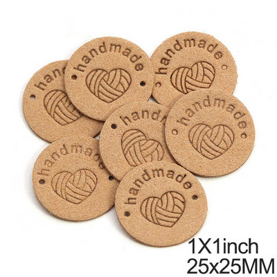 20 db kerek bőr címkék szív fonal golyó kézzel készített címkék kalapokhoz kézzel készített ruhák címkék varrás ruházati kiegészítők 1 hüvelyk