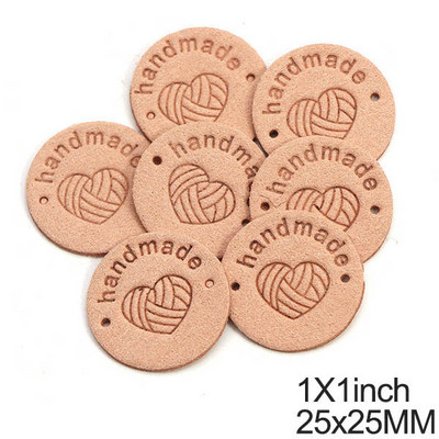 20 db kerek bőr címkék szív fonal golyó kézzel készített címkék kalapokhoz kézzel készített ruhák címkék varrás ruházati kiegészítők 1 hüvelyk