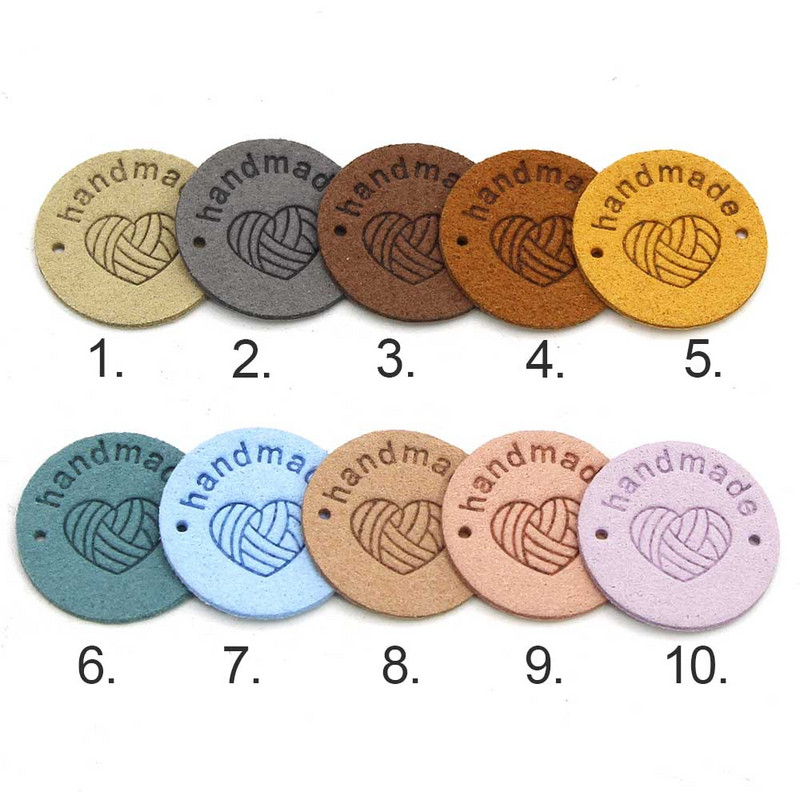 20 db kerek bőr címkék szív fonal golyó kézzel készített címkék kalapokhoz kézzel készített ruhák címkék varrás ruházati kiegészítők 1 hüvelyk