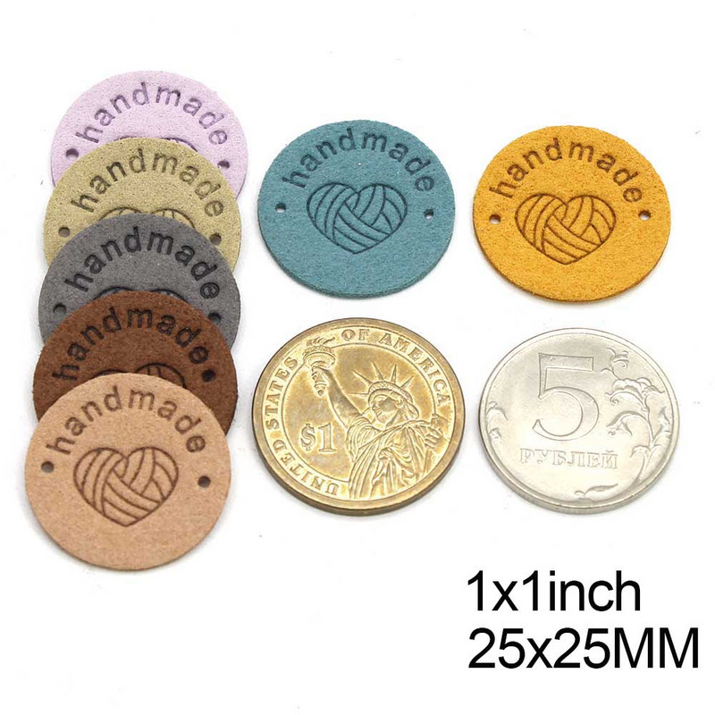 20 db kerek bőr címkék szív fonal golyó kézzel készített címkék kalapokhoz kézzel készített ruhák címkék varrás ruházati kiegészítők 1 hüvelyk