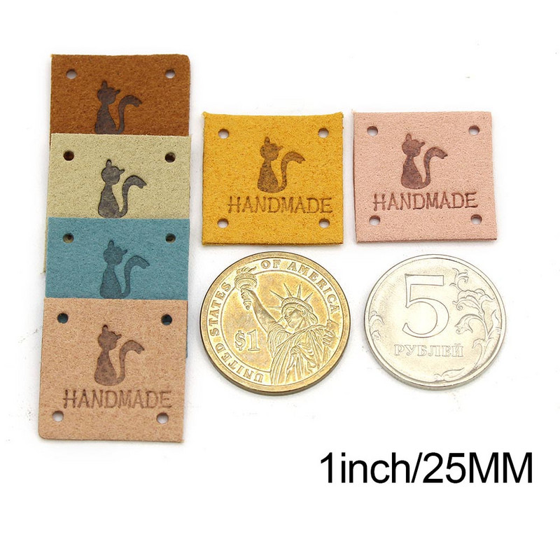 20kom Slatka mačka Ručno izrađene oznake Ručno izrađene naljepnice za odjeću Šivanje Rukotvorine Kožne oznake za šešire Pletene DIY torbe Košara 25MM