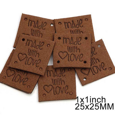 20 db Bőr kézzel készített címkék szerelmes címkékkel ruházathoz, vegyes színű négyzet alakú kézzel készített címke ruhakiegészítők varrásához
