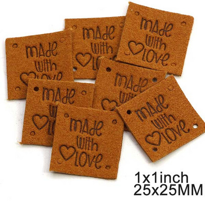 20 db Bőr kézzel készített címkék szerelmes címkékkel ruházathoz, vegyes színű négyzet alakú kézzel készített címke ruhakiegészítők varrásához