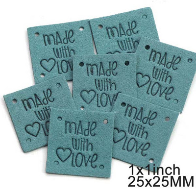 20 db Bőr kézzel készített címkék szerelmes címkékkel ruházathoz, vegyes színű négyzet alakú kézzel készített címke ruhakiegészítők varrásához