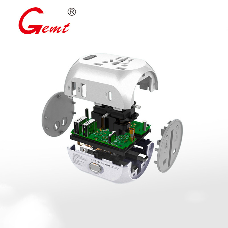 Viskas viename kelioninis adapteris QC 3.0 Universalus sieninis kintamosios srovės maitinimo kištuko adapteris su dvigubu USB tipo C įkrovimu, skirtas JAV EU JK AU