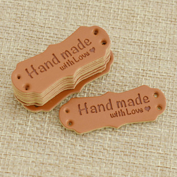 50Pcs 41x16mm Ръчно изработени етикети Ръчно изработени аксесоари за шиене Етикет за плетене от изкуствена кожа за дрехи Ръчно изработен PU етикет за чанта