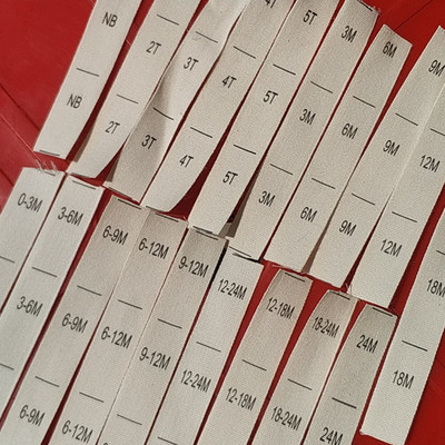 100 DB Bézs pamut szalag kendő nyomtatási méret címke NB 0-3/3-6/6-12/6-9/9-12/12-18/12-24/18-24M 3/6/9/12/18/ 24M 2/3/4/5T